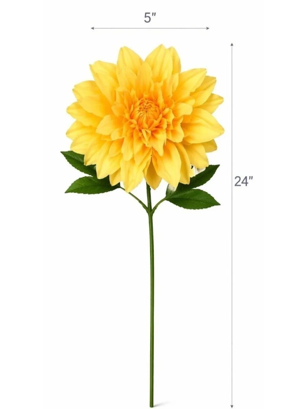 Yellow Dahlia Stem Faux Flower 24 Inch 5 Inch Bloom Bright Yellow Artificial